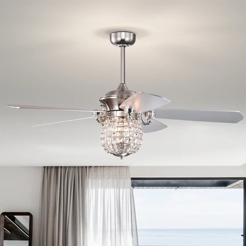 Modern Ventilation Fans Indoor Home, Living Room, Bedroom, Dining Room 52 Inch Ceiling Fan Crystal Ceiling Fan Light