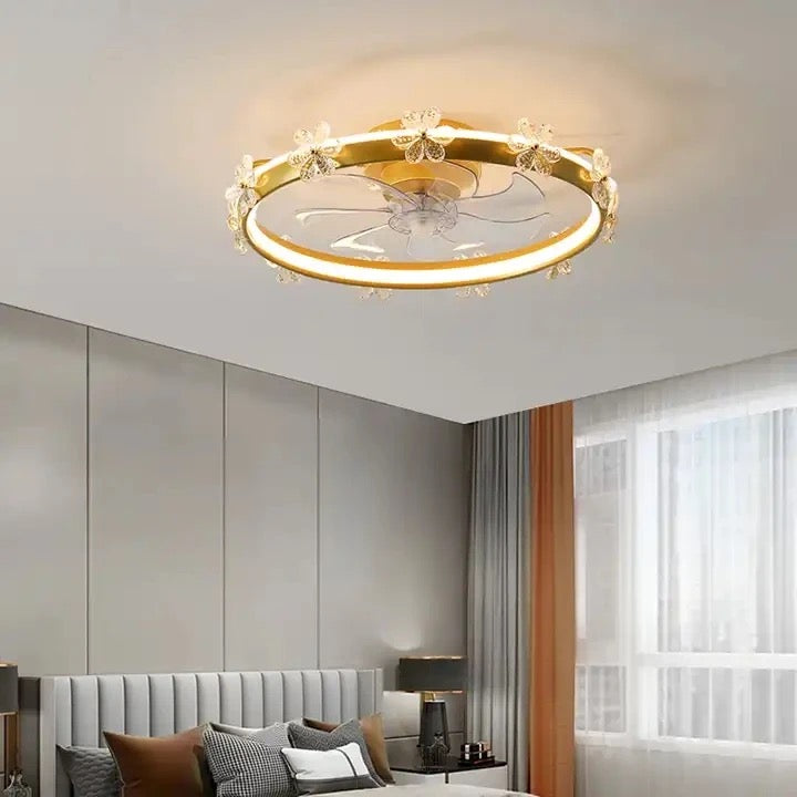 Modern Ventilation Fans Smart Rotating Ceiling Fan Home Bedroom, Kitcken Crystal Ceiling Fan Light 