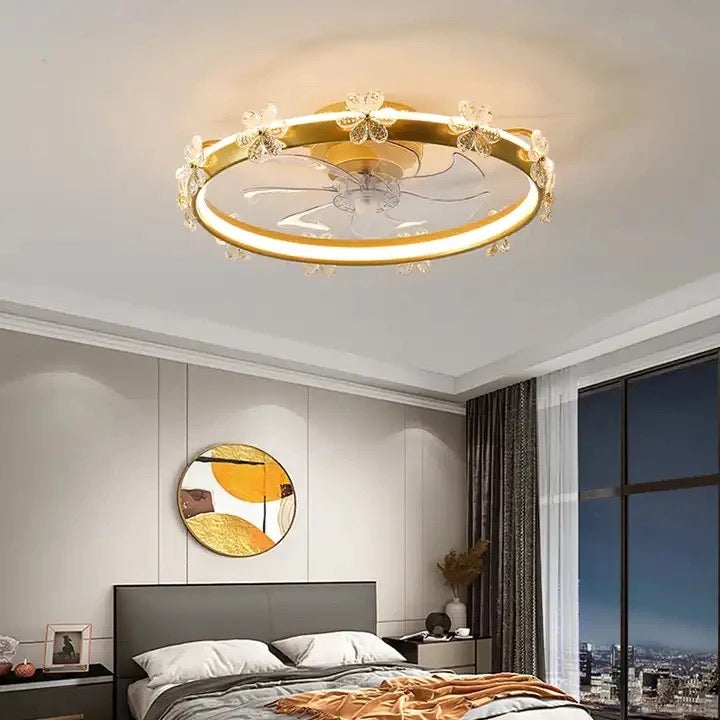 Modern Ventilation Fans Smart Rotating Ceiling Fan Home Bedroom, Kitcken Crystal Ceiling Fan Light 