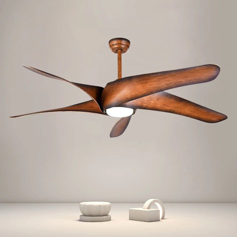 Modern Ventilation Fans Natural Wood Grain Living Room Ceiling Fan LED Remote Control Fan Lights