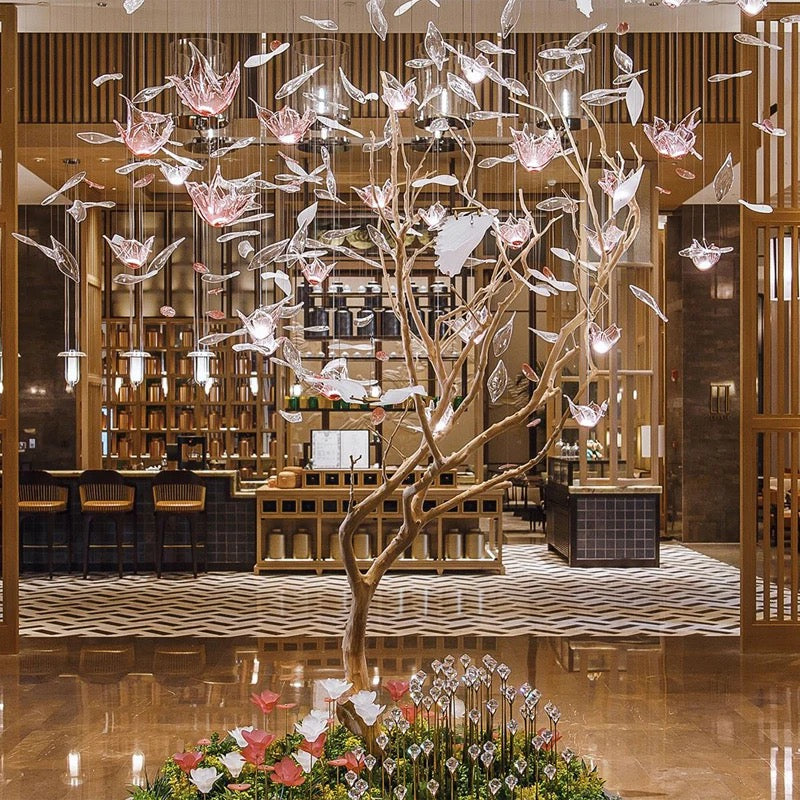 Designer Chandelier Crystal Pink Flower White Butterfly Shape Villa Hotel Lobby Decor Lights