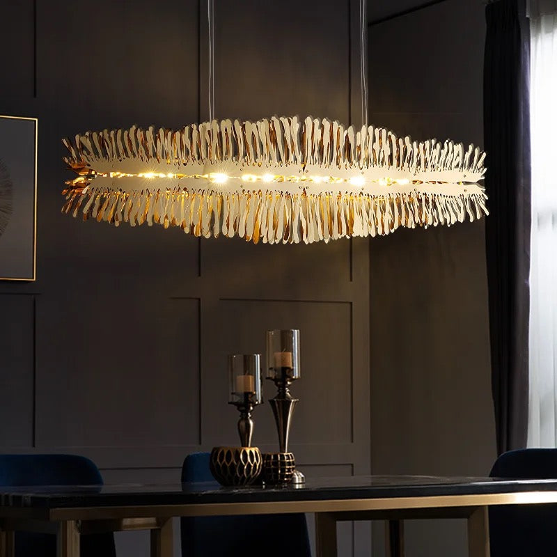 Modern Chandelier Linear Gold, Chrome Dining, Living Room Lights