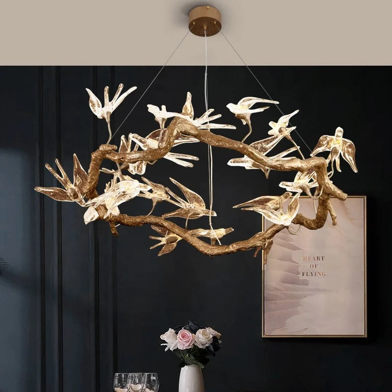 Designer Pendant Light Luxury Tree Branch Bird Crystal, Glass Chandelier Home Living, Dining Room Lights