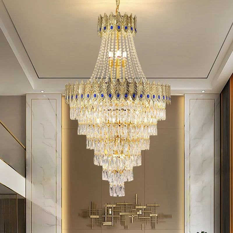 Modern Chandelier Indoor Golden Luxury Clear Crystal Hanging Decorative Villa, Living Room Lights