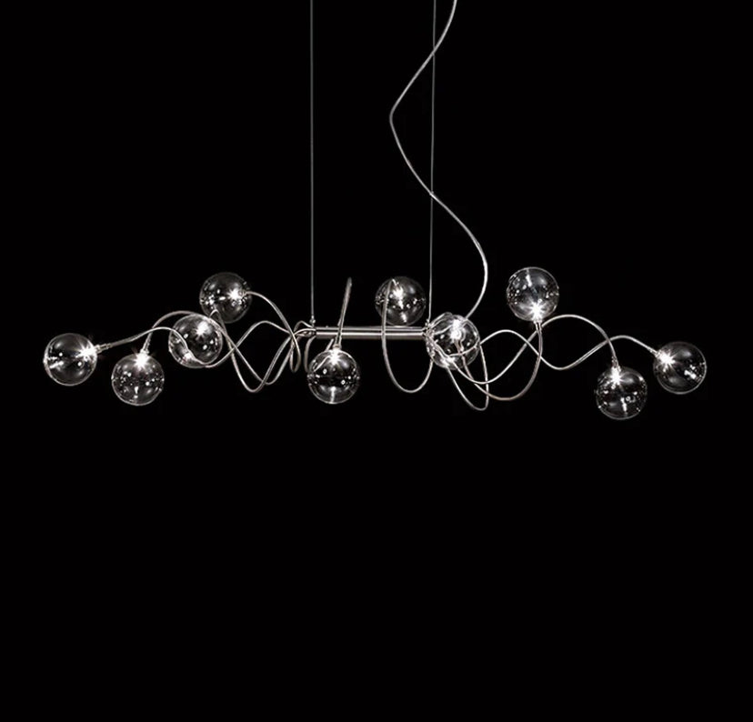 Lámpara de pie moderna, lámpara de cristal soplada con burbujas de acero inoxidable y níquel lineal, luces para el hogar y el hotel 